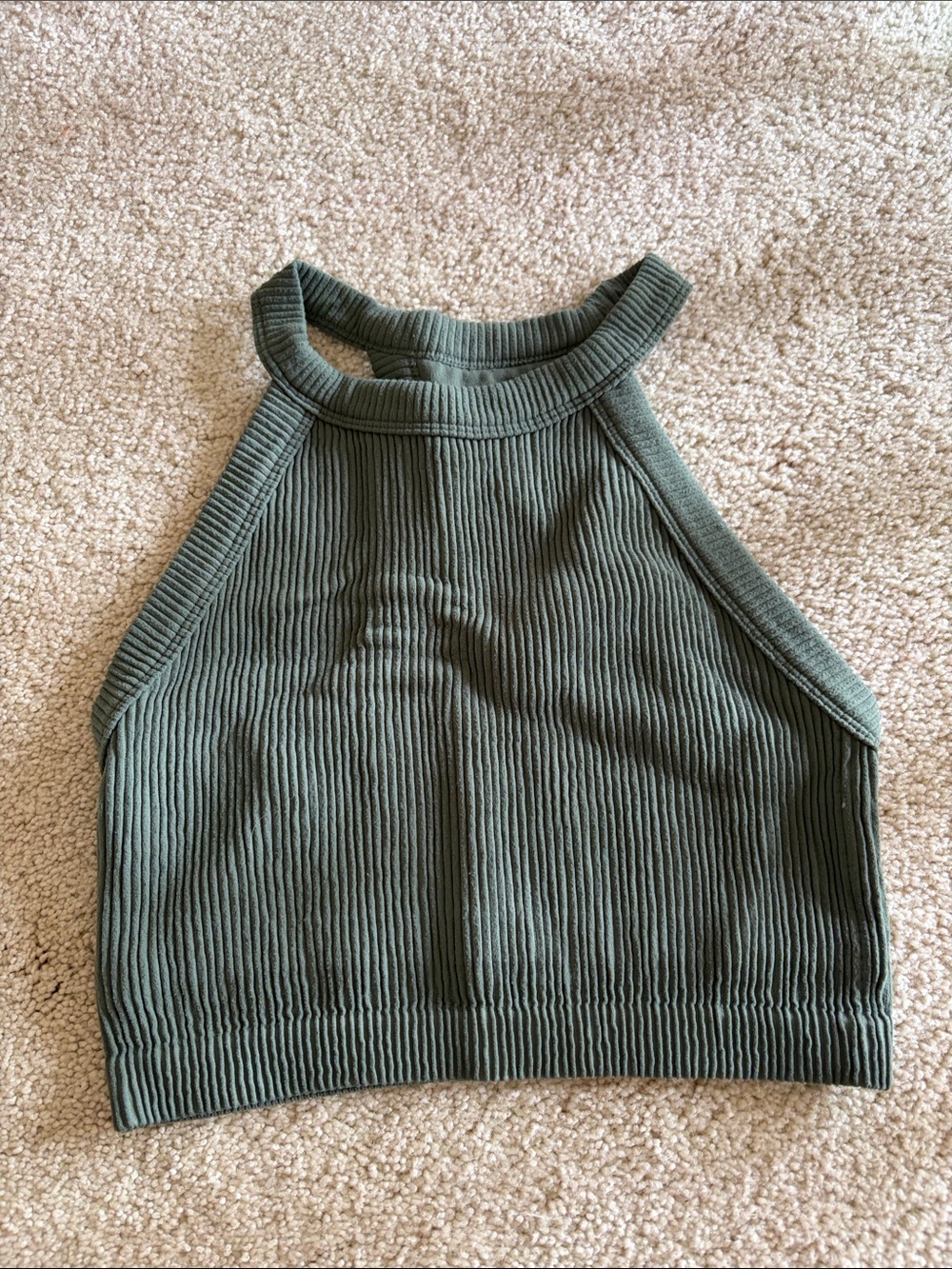 aerie Olive Ribbed High-Neck Crop Tank